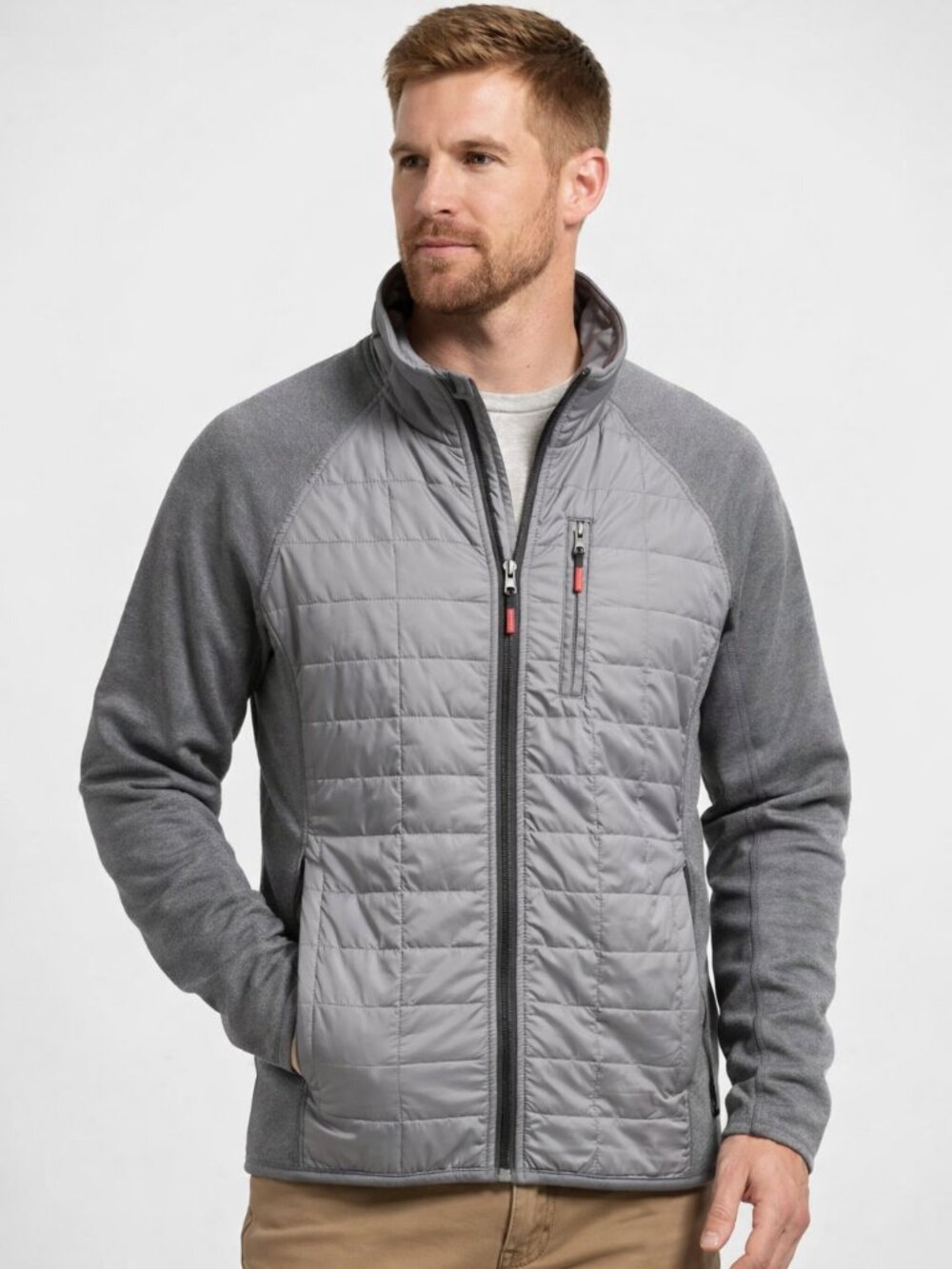 Orvis Hybrid Fleece Jacket Men’s M Gray Full Zip Insulated Outdoor Stretch